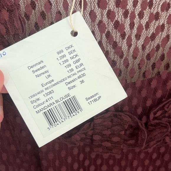 NWT BAUM UND PFERDGARTEN Burgundy Mesh Blouse| size 36 - Picture 2 of 4